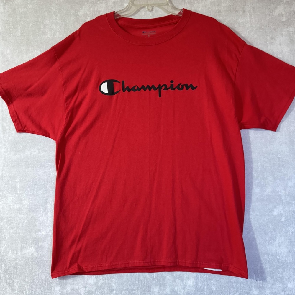 Champion Shirt Mens XL Red Athleticwear Script Logo Graphic Cotton